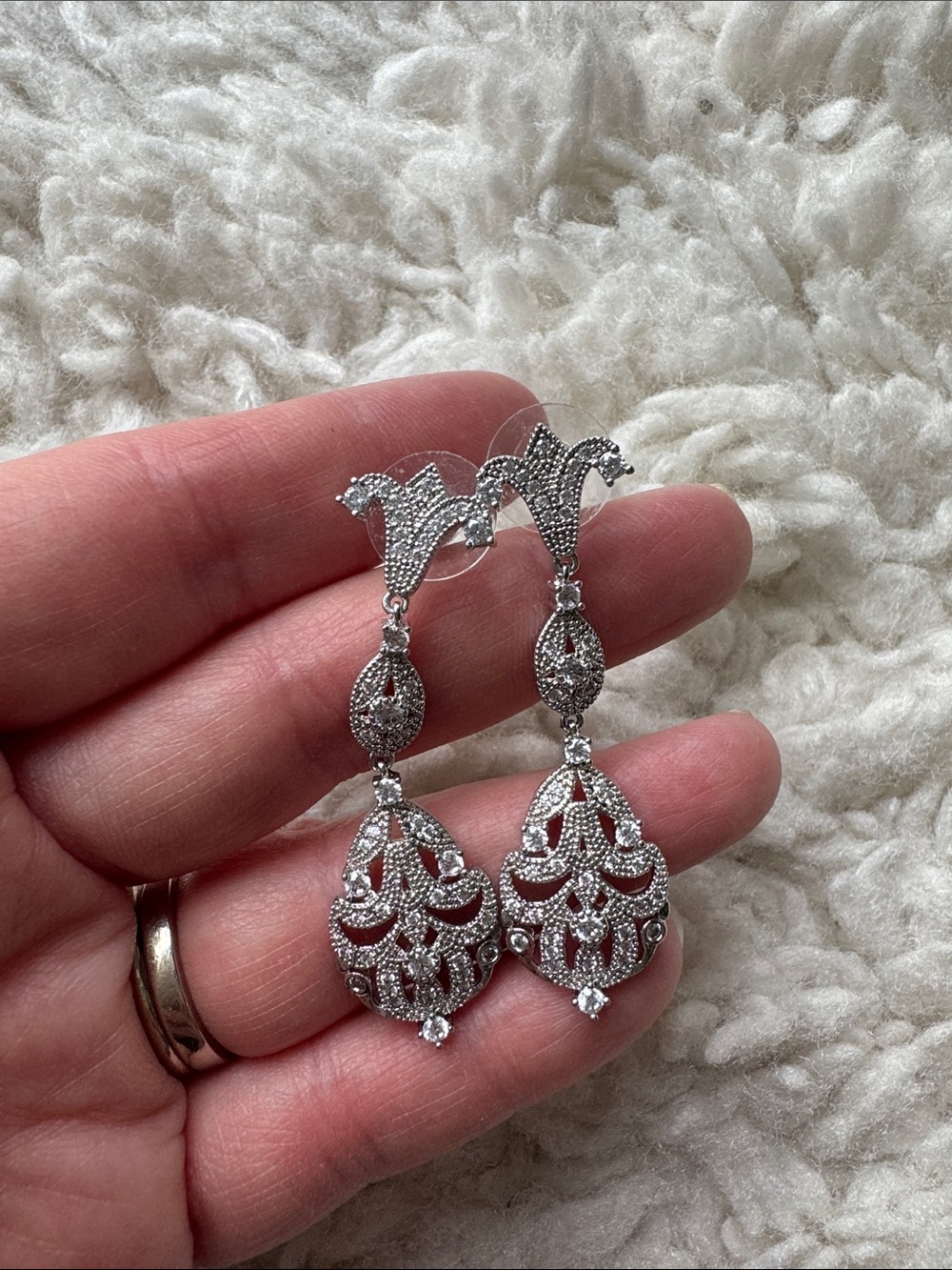 Silver‎ Rhinestone Chandelier Earrings